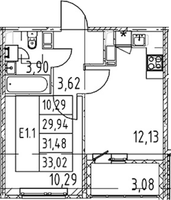 1-комнатная квартира 31.48 м², 9/12 эт., ЖК «Полис ЛАВрики»